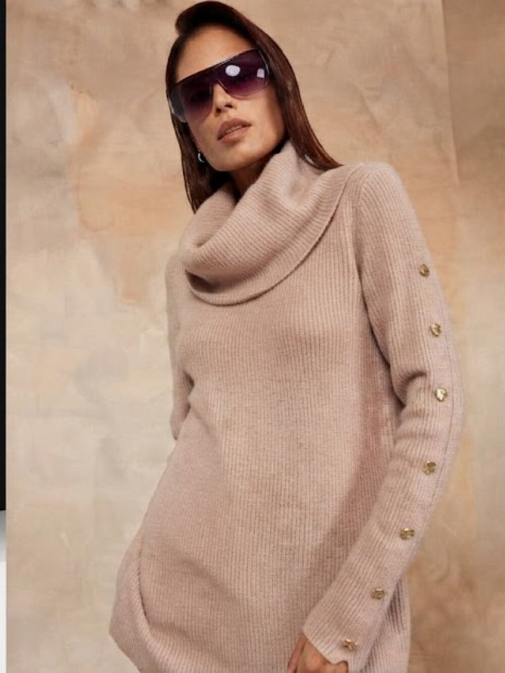 Melanie Lyne Soft Cowl Neck Button-Sleeve Sweater - Light Blush NWT